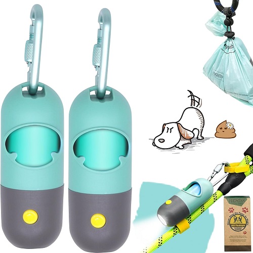 Dog Poop Waste Bags Holder with LED Flashlight